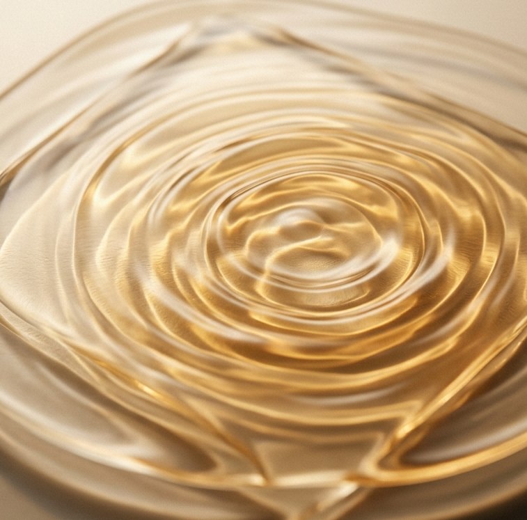 Ondas de energia dourada em camadas translúcidas — o estímulo do método