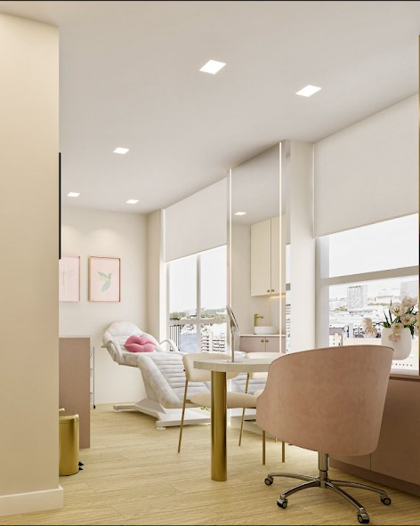 Sala de atendimento da Le Berto Clinique com luz natural