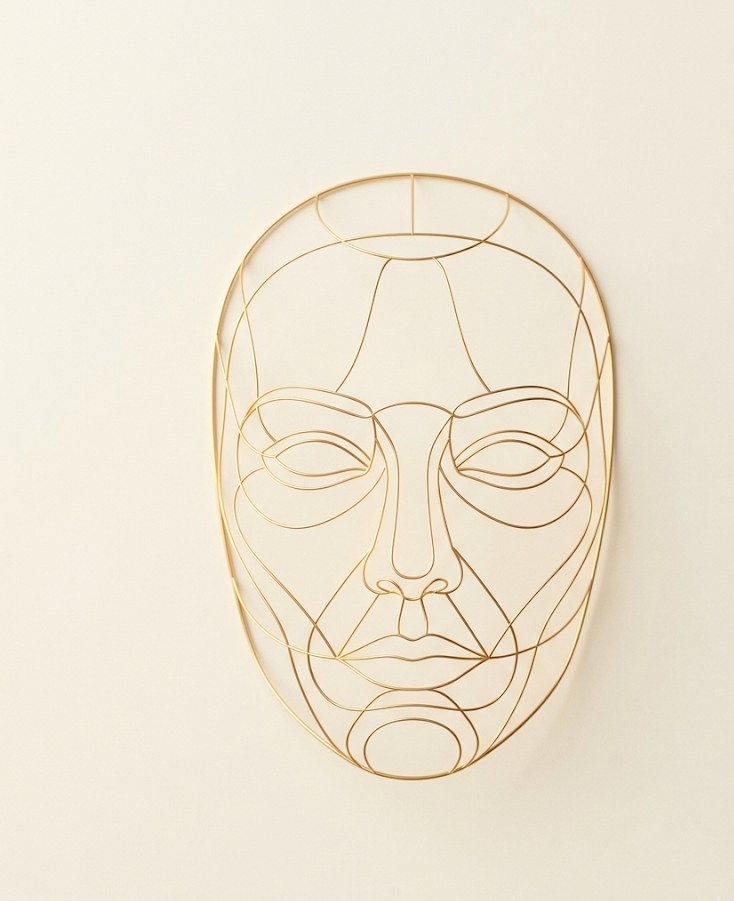 Mapeamento facial em fio dourado com os pontos avaliados: região malar, sulcos, contorno mandibular e mento